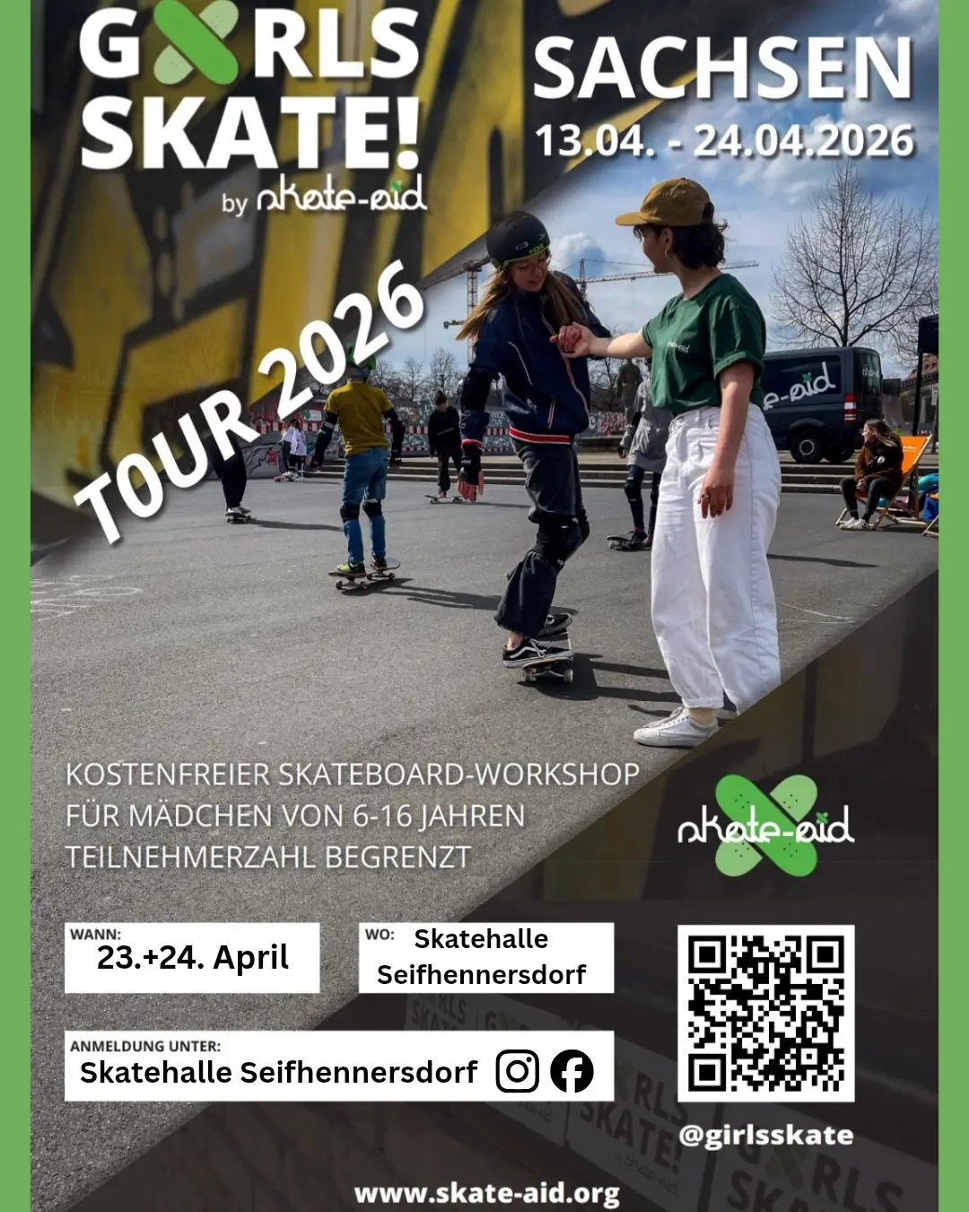 Skate-Aid GIRLS SKATE - Skatehalle Seifhennersdorf, 23.-24.04.2026 - Flyer